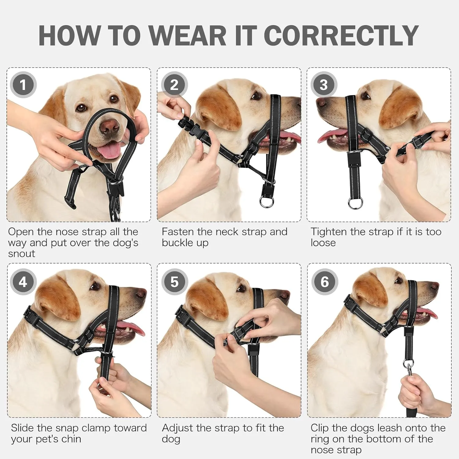 Weesiber Soft Dog Head Collar - Adjustable Dog Head Harness, Padded No Pull Head Halter Collar with Reflective Safety Strip for Training and Walking(Black,S)