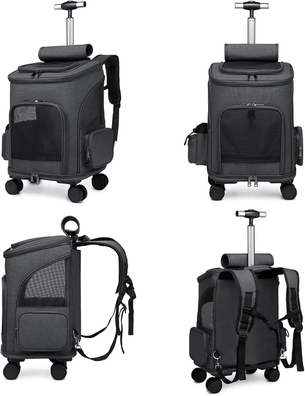 Wheeled Cat Carrier Backpack Pet Stroller Travel Carrier, Car Seat for Dogs Cats Puppy, Rolling Pet Carrier,Pet Backpack Bag with Mesh Breathable Windows Storage Pocket