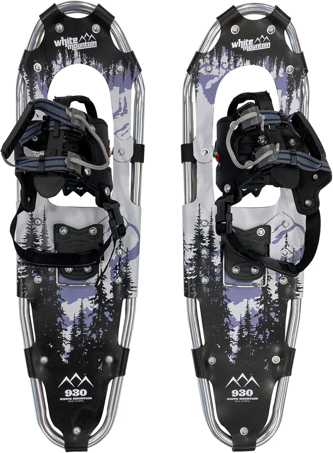 White Mountain - Lightweight Snow Shoes with Deluxe Harness and Heel Lift - Snowshoes for Men and Ladies - Made in Aluminum Alloy for Maximum Durability - Include Tote Bag (9''x30'', Grey)