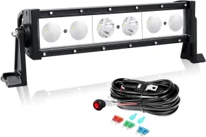 Willpower 12 inch LED Light Bar with Rocker Switch Wiring,30W Single Row Spot Flood Beam Lightbar, Waterproof Roof Bumper Driving Fog Work Lights for Vehicle 4x4 Off Road Truck Car Cabin Boat ATV UTV