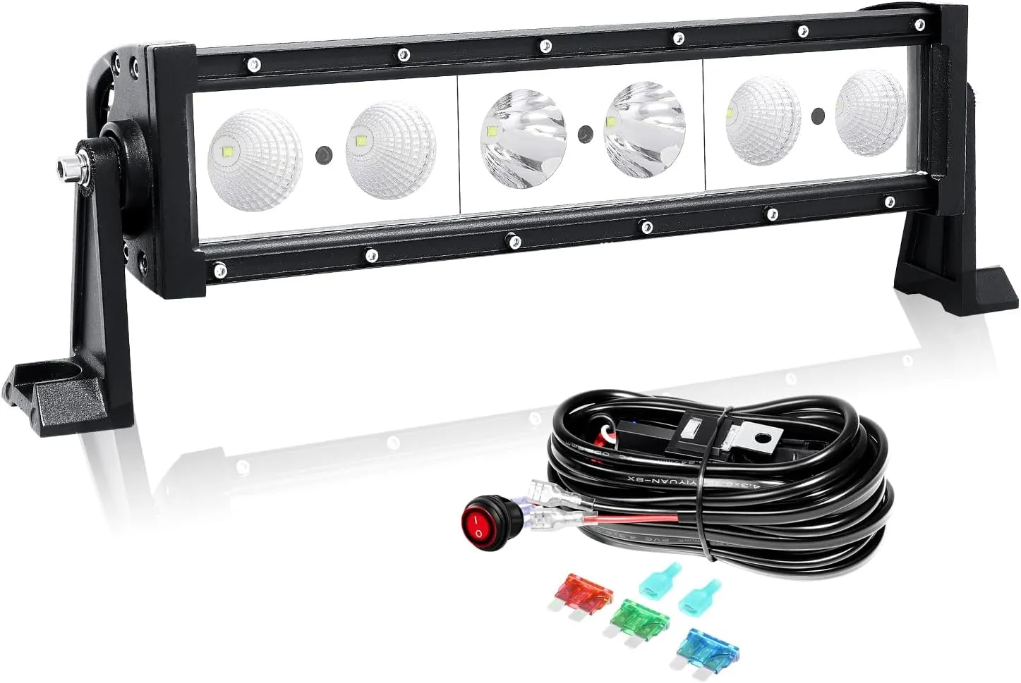 Willpower 12 inch LED Light Bar with Rocker Switch Wiring,30W Single Row Spot Flood Beam Lightbar, Waterproof Roof Bumper Driving Fog Work Lights for Vehicle 4x4 Off Road Truck Car Cabin Boat ATV UTV