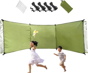 Wind Breaker Beach Garden Windbreak for Camping 98.43x27.56 in Caravan Sun Screen Shelter Tall Wind Break with Gound Pegs, Rope and Storage Bag No Poles, Windbreaks