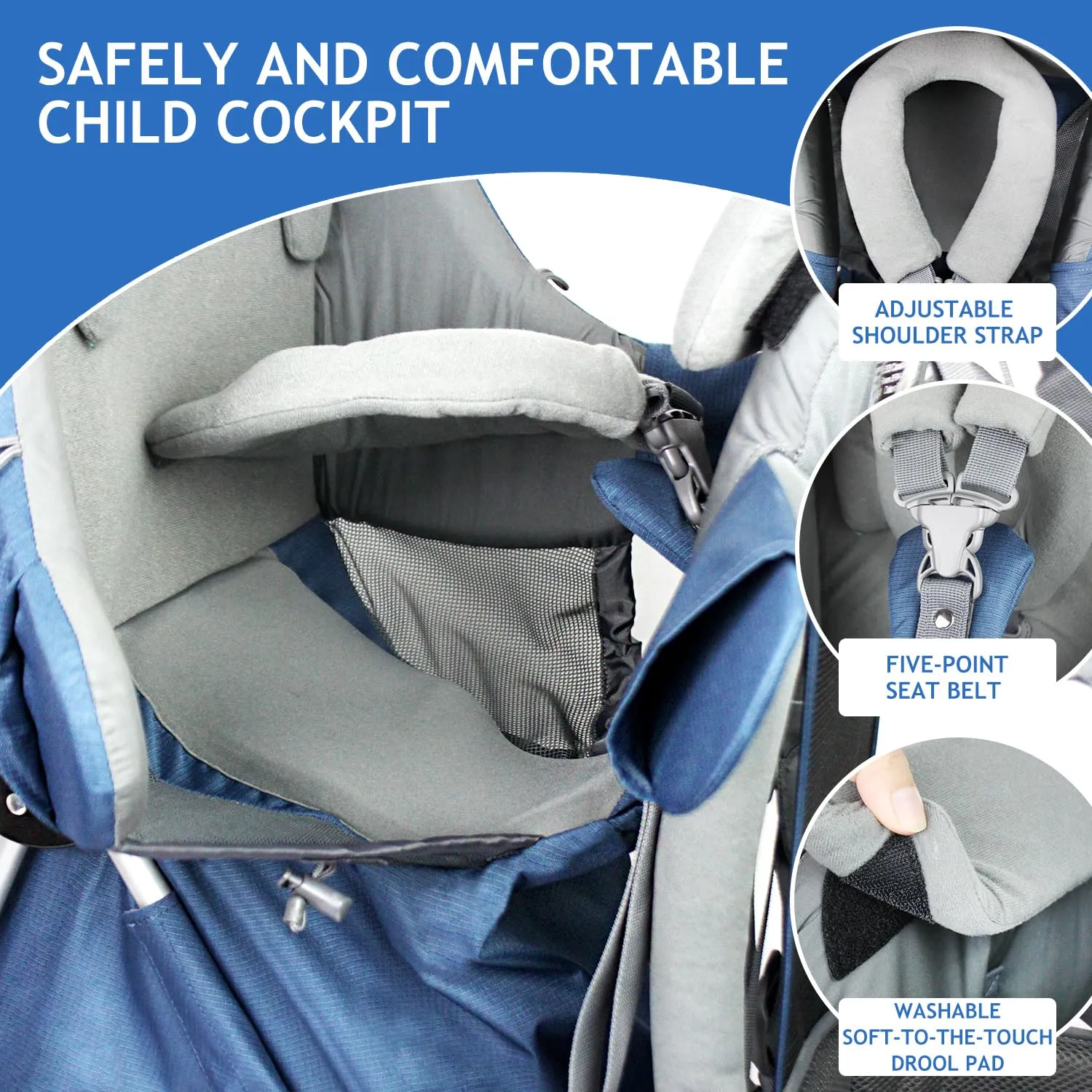 Wipha Baby Backpack Carrier，Toddler Hiking Backpack Carrier with Canopy，Adjustable and Safe Baby Carrier Backpack (Creeper III-Navy Blue)