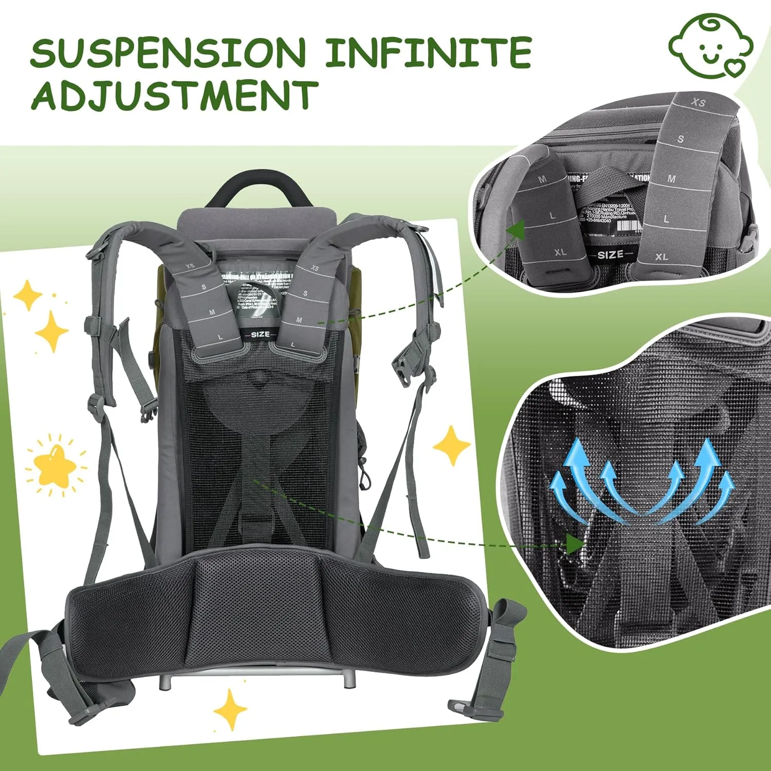 Wipha Baby Backpack Carrier，Toddler Hiking Backpack Carrier with Canopy，Adjustable and Safe Baby Carrier Backpack