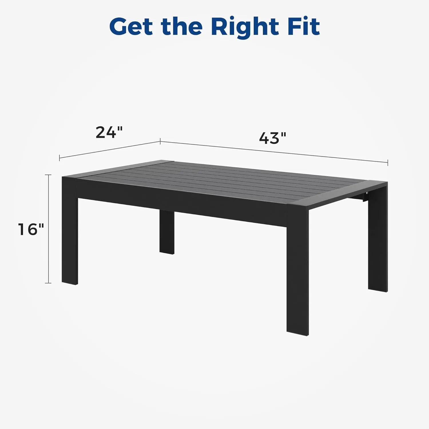 Wisteria Lane Aluminum Outdoor Furniture Patio Coffee Table, All-Weather Outdoor Metal Coffee Table, Modern Rectangle Coffee Table for Balcony, Garden, Black