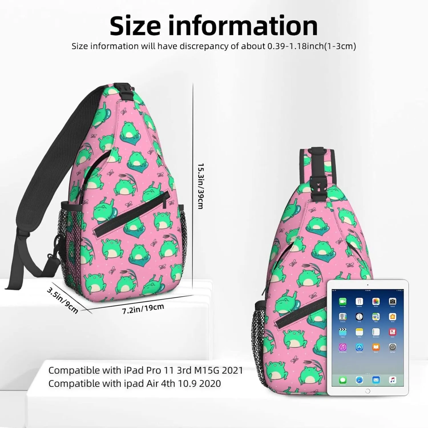 Women Cute Green Frogs on Pink Crossbody Sling Backpack for Men Chest Bag Shoulder Bag Lightweight One Strap Backpack Travel Outdoor Daypack