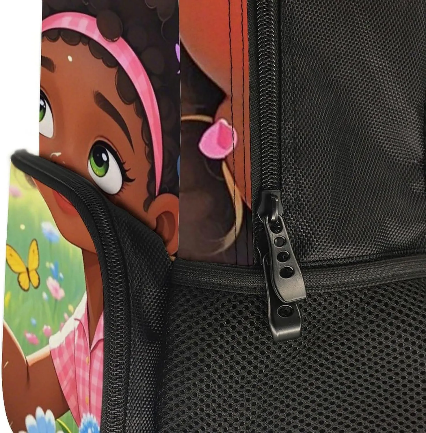 Women Men Polyester Colorful Afro American Black Woman With Butterflies Art Casual Daypack Large Capacity Bookbag With Side Pockets for Sports Picnic Walking Cycling