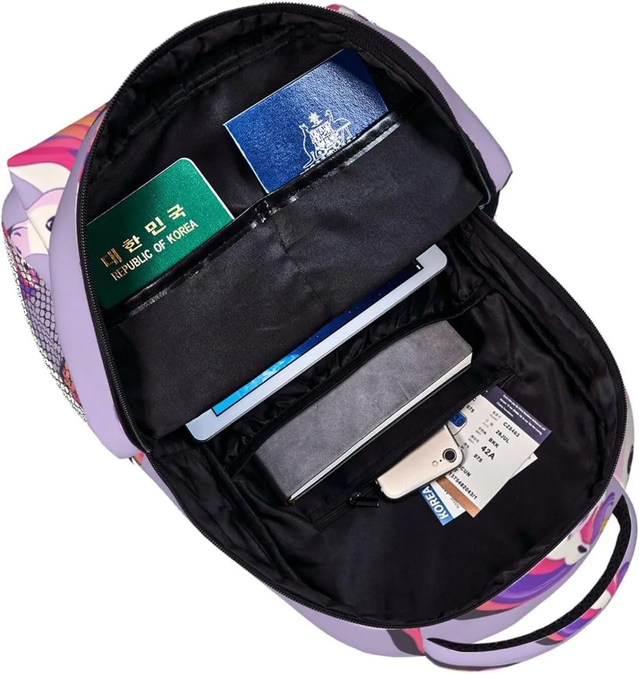 Women Men Polyester Magical Unicorn Art Casual Daypack Large Capacity Bookbag With Side Pockets for Sports Picnic Walking Cycling
