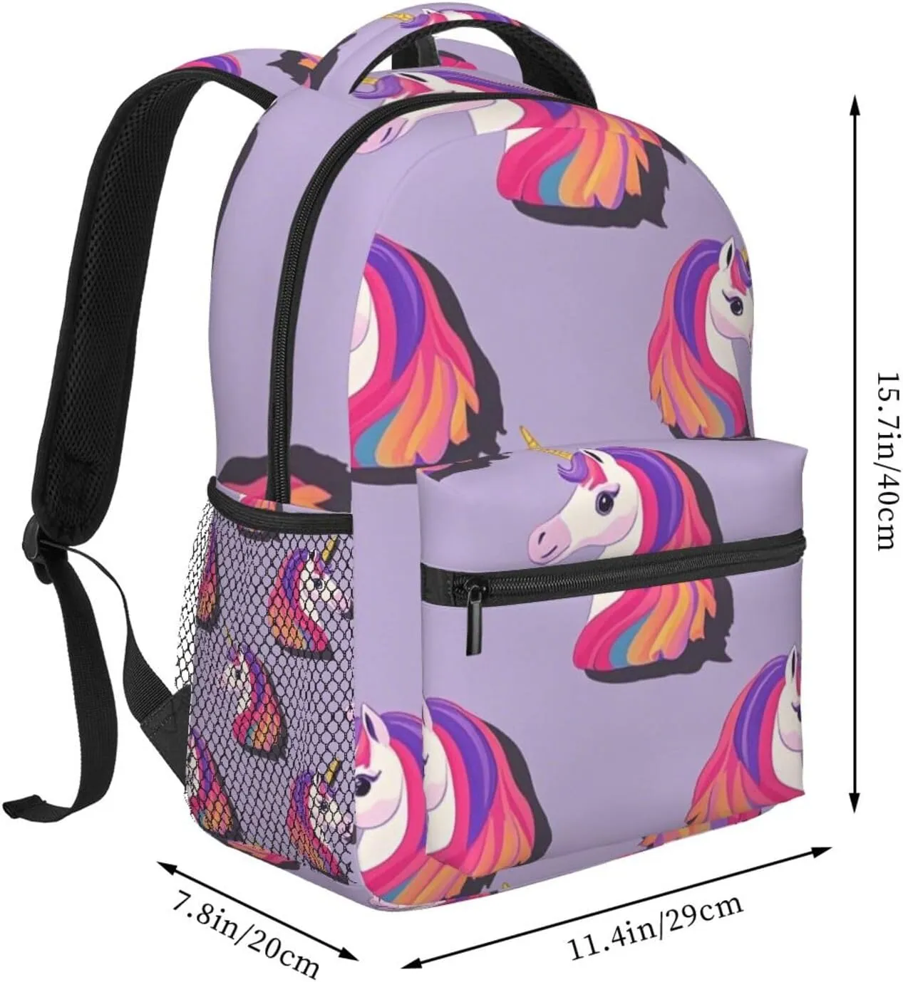 Women Men Polyester Magical Unicorn Art Casual Daypack Large Capacity Bookbag With Side Pockets for Sports Picnic Walking Cycling