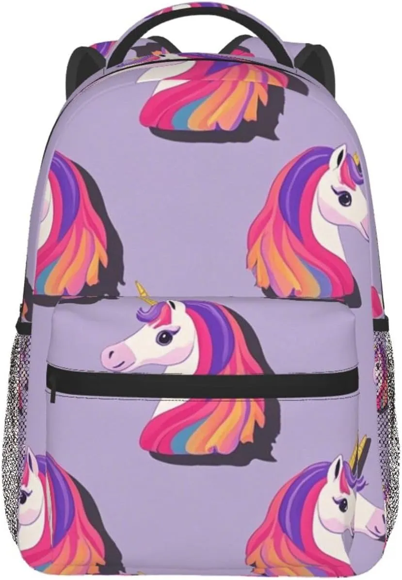 Women Men Polyester Magical Unicorn Art Casual Daypack Large Capacity Bookbag With Side Pockets for Sports Picnic Walking Cycling