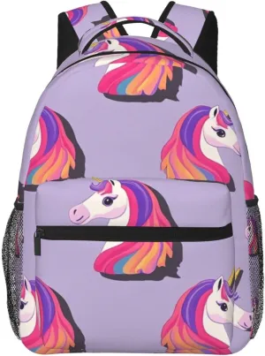 Women Men Polyester Magical Unicorn Art Casual Daypack Large Capacity Bookbag With Side Pockets for Sports Picnic Walking Cycling