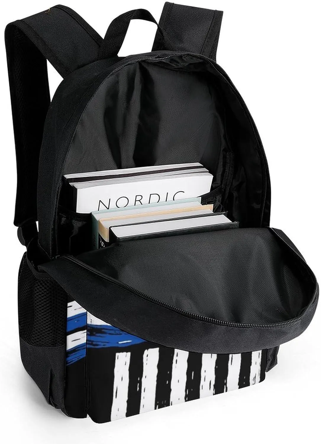 Women Men Polyester Thin Blue Line American Flag Art Casual Daypack Large Capacity Bookbag With Side Pockets for Sports Picnic Walking Cycling