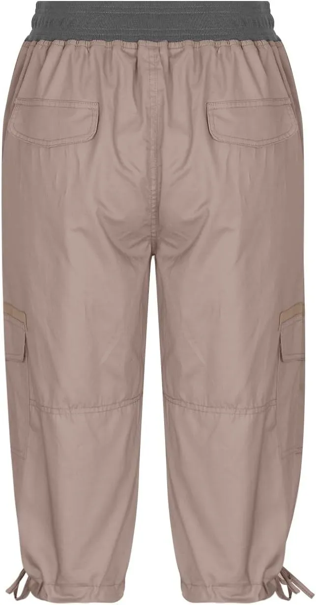 Womens Capri Cargo Pants Hiking Lightweight with Pockets Curvy Summer Causl Baggy Cotton Bermuda Shorts Knee Length