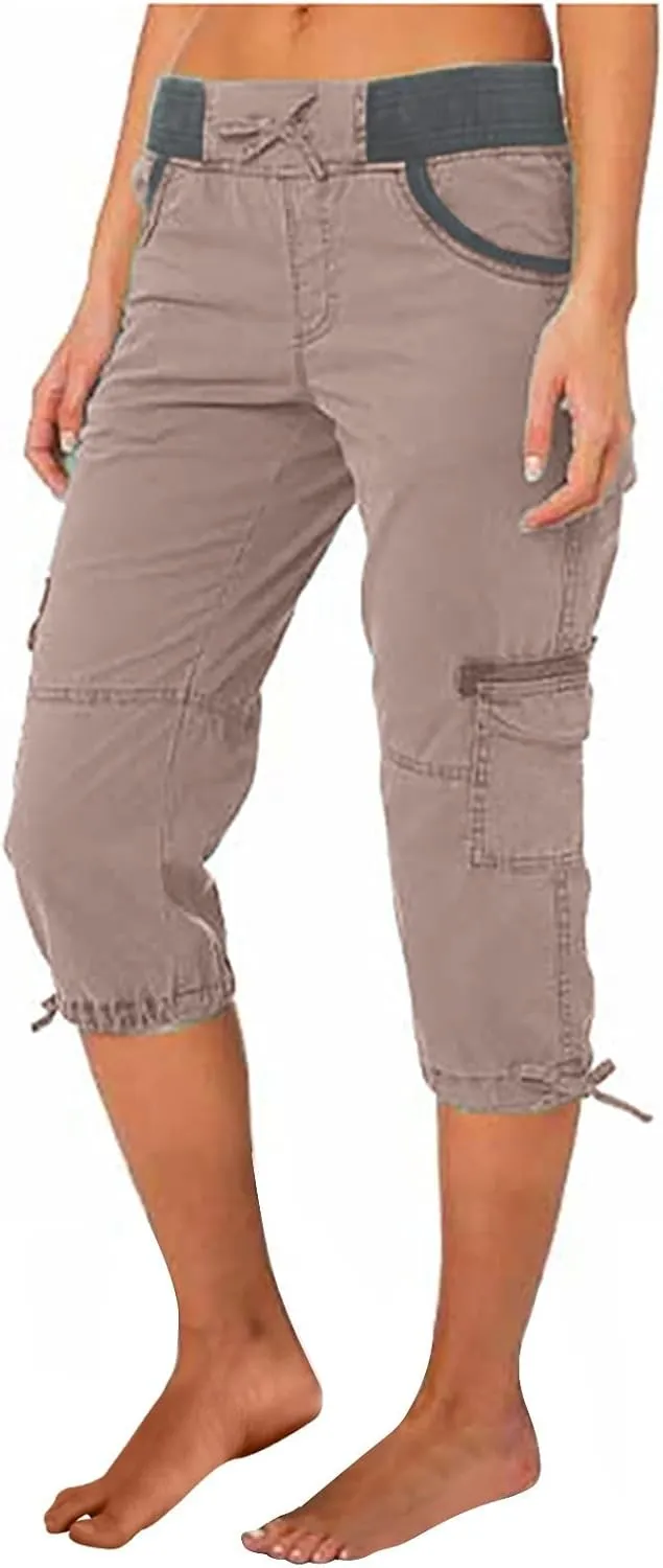 Womens Capri Cargo Pants Hiking Lightweight with Pockets Curvy Summer Causl Baggy Cotton Bermuda Shorts Knee Length