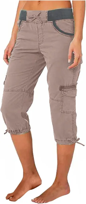 Womens Capri Cargo Pants Hiking Lightweight with Pockets Curvy Summer Causl Baggy Cotton Bermuda Shorts Knee Length