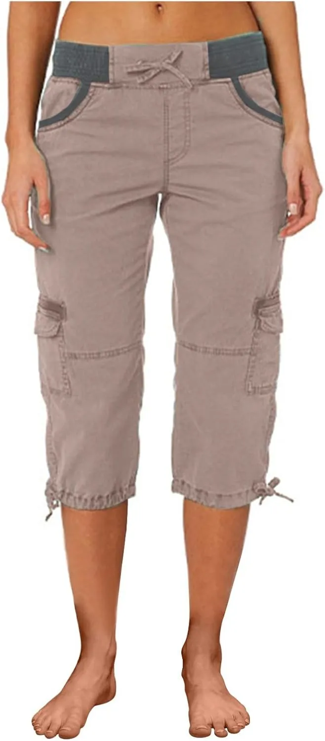 Womens Capri Cargo Pants Hiking Lightweight with Pockets Curvy Summer Causl Baggy Cotton Bermuda Shorts Knee Length