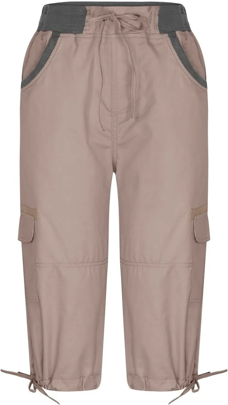 Womens Capri Cargo Pants Hiking Lightweight with Pockets Curvy Summer Causl Baggy Cotton Bermuda Shorts Knee Length