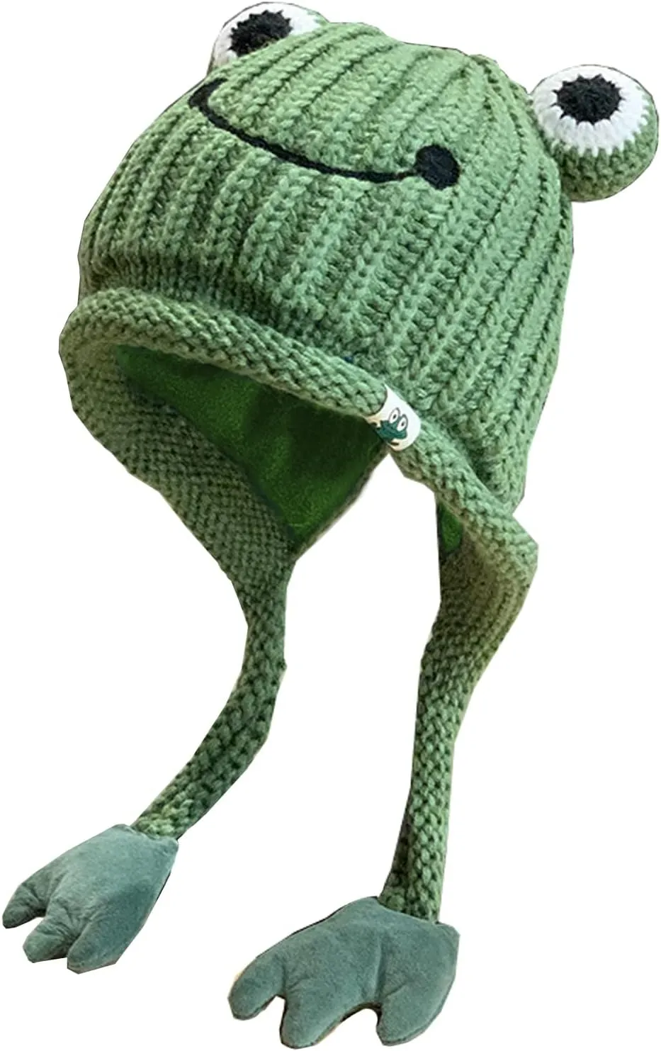 Women's Cute Frog Hat Crochet Knitted Winter Ear Protective Beanie Hat Big Eye Outdoors Autumn Cap