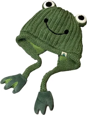 Women's Cute Frog Hat Crochet Knitted Winter Ear Protective Beanie Hat Big Eye Outdoors Autumn Cap