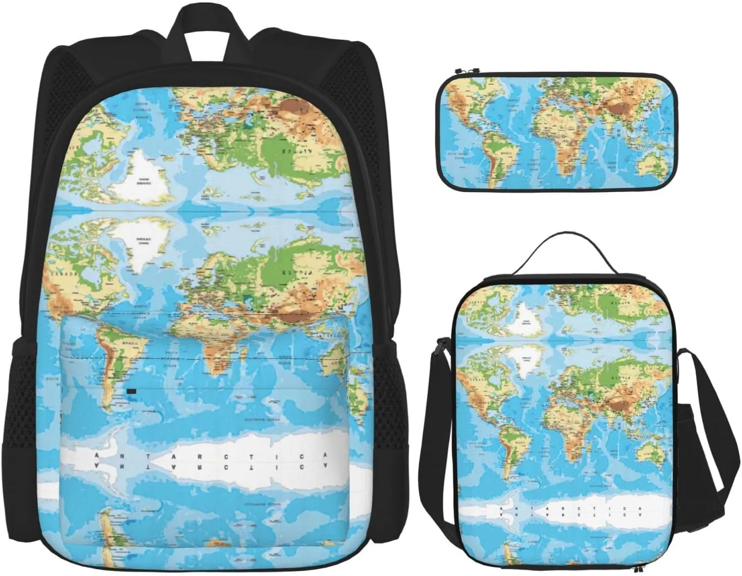 World Map Print Versatile Adjustable Shoulder Fashion Backpack Lunch Bag Pencil Case Large Capacity