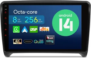 XTRONS Car Stereo for Audi TT MK2, Android 14 Qualcomm Octa Core 8GB 256GB Car Radio, 9 Inch QLED Touch Screen GPS Navigation for Car Bluetooth Head Unit DSP CarPlay Android Auto