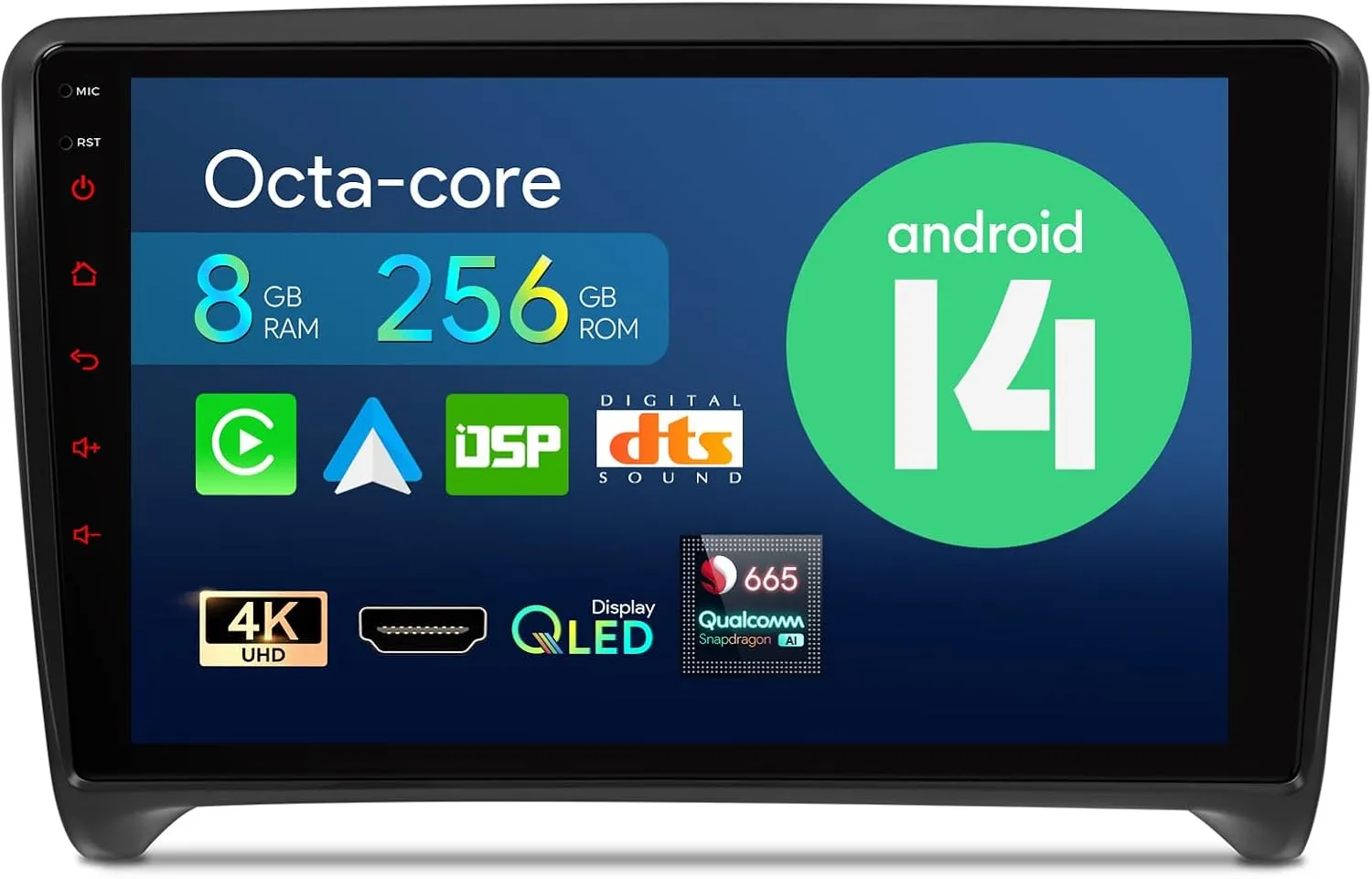 XTRONS Car Stereo for Audi TT MK2, Android 14 Qualcomm Octa Core 8GB 256GB Car Radio, 9 Inch QLED Touch Screen GPS Navigation for Car Bluetooth Head Unit DSP CarPlay Android Auto