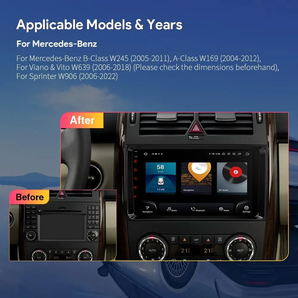 XTRONS Car Stereo for Mercedes Benz W169 W245 W639, Android 13 Qualcomm Octa Core 8GB 256GB Car Radio, 9 Inch QLED IPS Touch Screen GPS Navigation for Car Bluetooth Head Unit DSP Car Play Android Auto