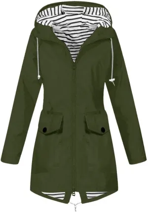 XUETON Womens Autumn Winter Hooded Raincoat Waterproof Packable Hiking Travel Camp Zip Up Hoodie Rain Jackets Outwear Green