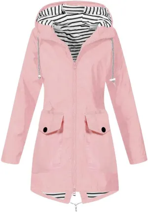 XUETON Womens Autumn Winter Hooded Raincoat Waterproof Packable Hiking Travel Camp Zip Up Hoodie Rain Jackets Outwear Pink