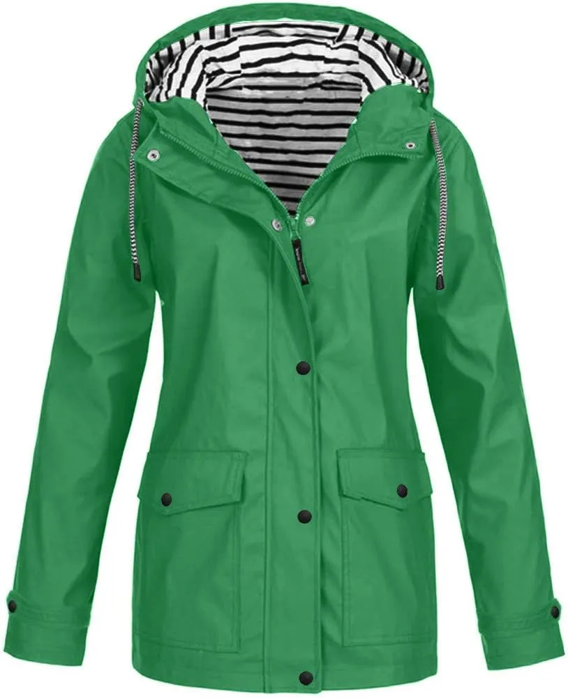 XUETON Womens Autumn Winter Hooded Raincoat Waterproof Packable Outdoor Camp Travel Hiking Zip Up Hoodie Rain Jackets Outwear