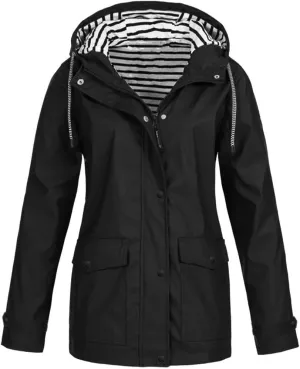 XUETON Womens Autumn Winter Hooded Raincoat Waterproof Packable Outdoor Camp Travel Hiking Zip Up Hoodie Rain Jackets Outwear