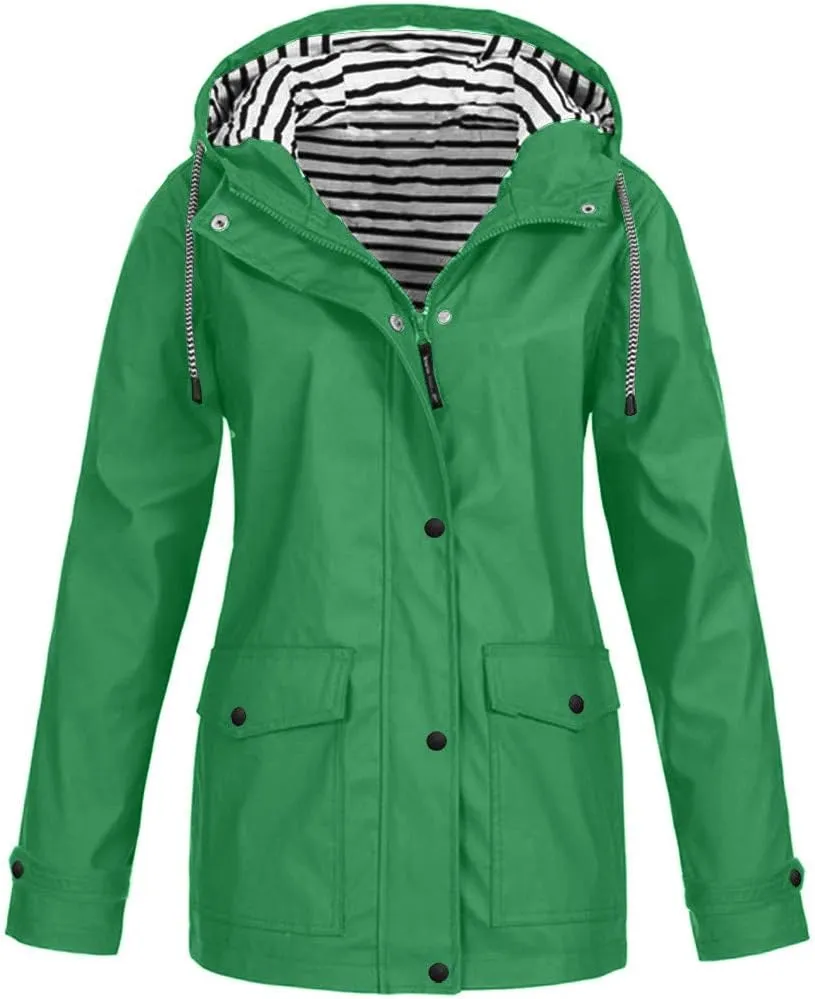 XUETON Womens Autumn Winter Hooded Raincoat Waterproof Packable Outdoor Camp Travel Hiking Zip Up Hoodie Rain Jackets Outwear