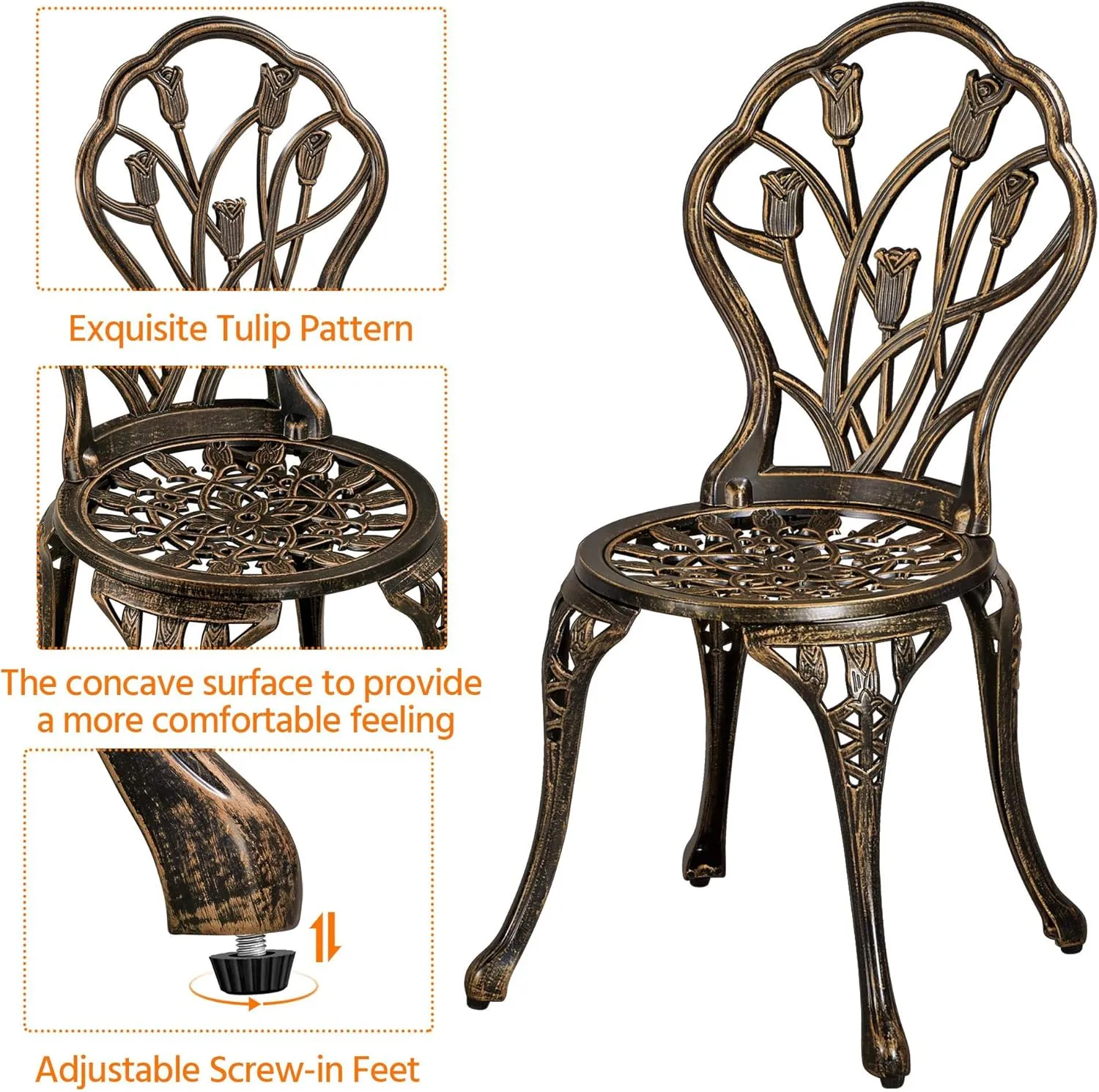 Yaheetech Patio Bistro Sets 3 Piece, Outdoor Rust-Resistant Cast Aluminum Garden Table and Chairs, Bronze