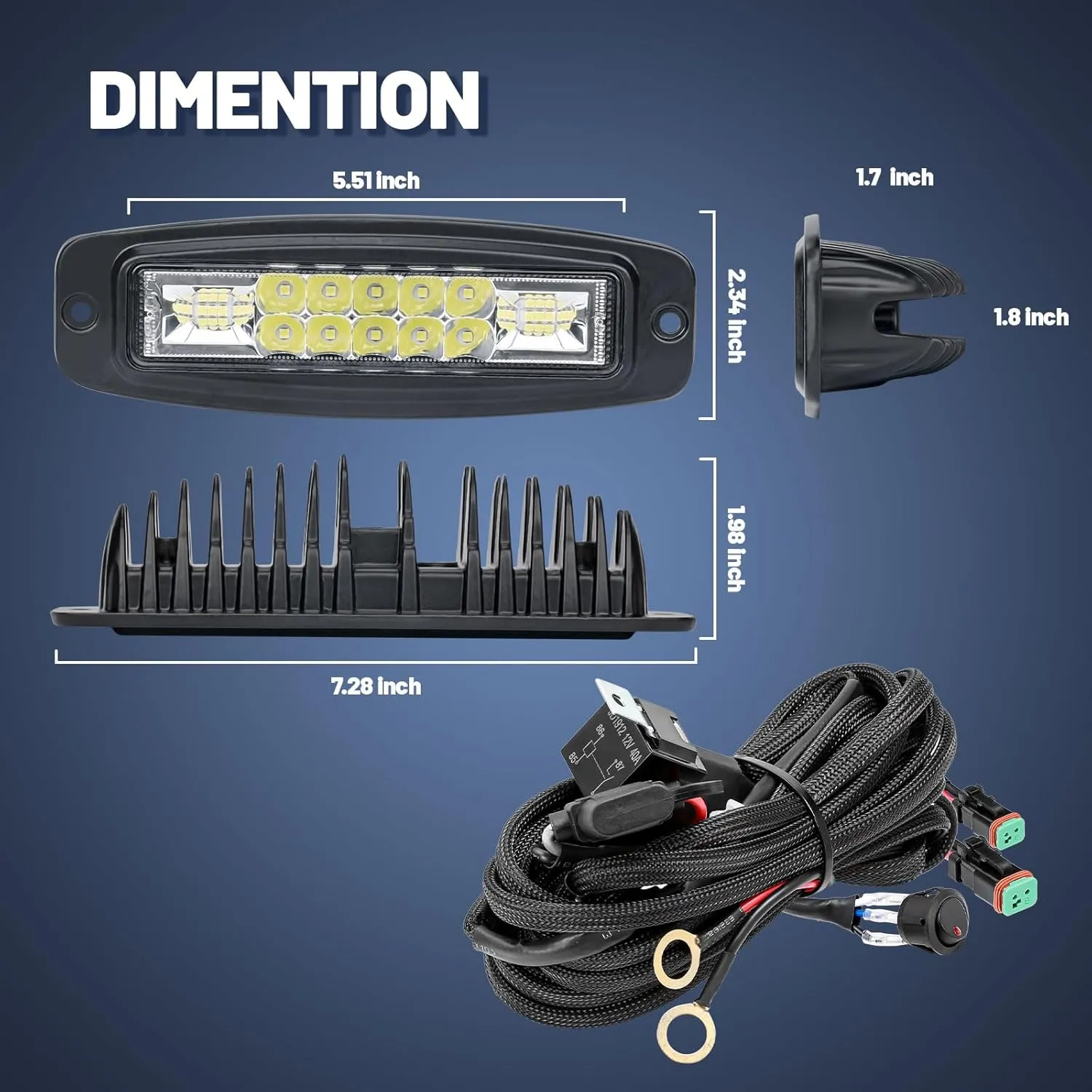 YCHOW-TECH Flush Mount LED Pods 2PCS 7 Inch 120W LED Work Light Flood Spot Beam Combo Backup Driving Lights Fog Lamp Reverse Grill Mount Lightingwith DT Wiring Harness Kit for Offroad 4x4 Truck SUV