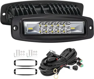 YCHOW-TECH Flush Mount LED Pods 2PCS 7 Inch 120W LED Work Light Flood Spot Beam Combo Backup Driving Lights Fog Lamp Reverse Grill Mount Lightingwith DT Wiring Harness Kit for Offroad 4x4 Truck SUV