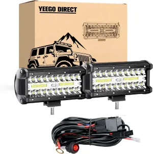 YEEGO DIRECT LED Light Bar, 7 Inch Off Road Lights 240W 24000lm with Wiring Harness (10ft /2 Lead), Waterproof Spot Flood Combo Beam LED Light Bar Work Lights for Truck Pickup ATV UTV SUV Boat