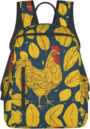 yellow leaves chicken print Fashion Backpacks Hiking Camping Day bags Men Women Traveling Outdoor backpacks