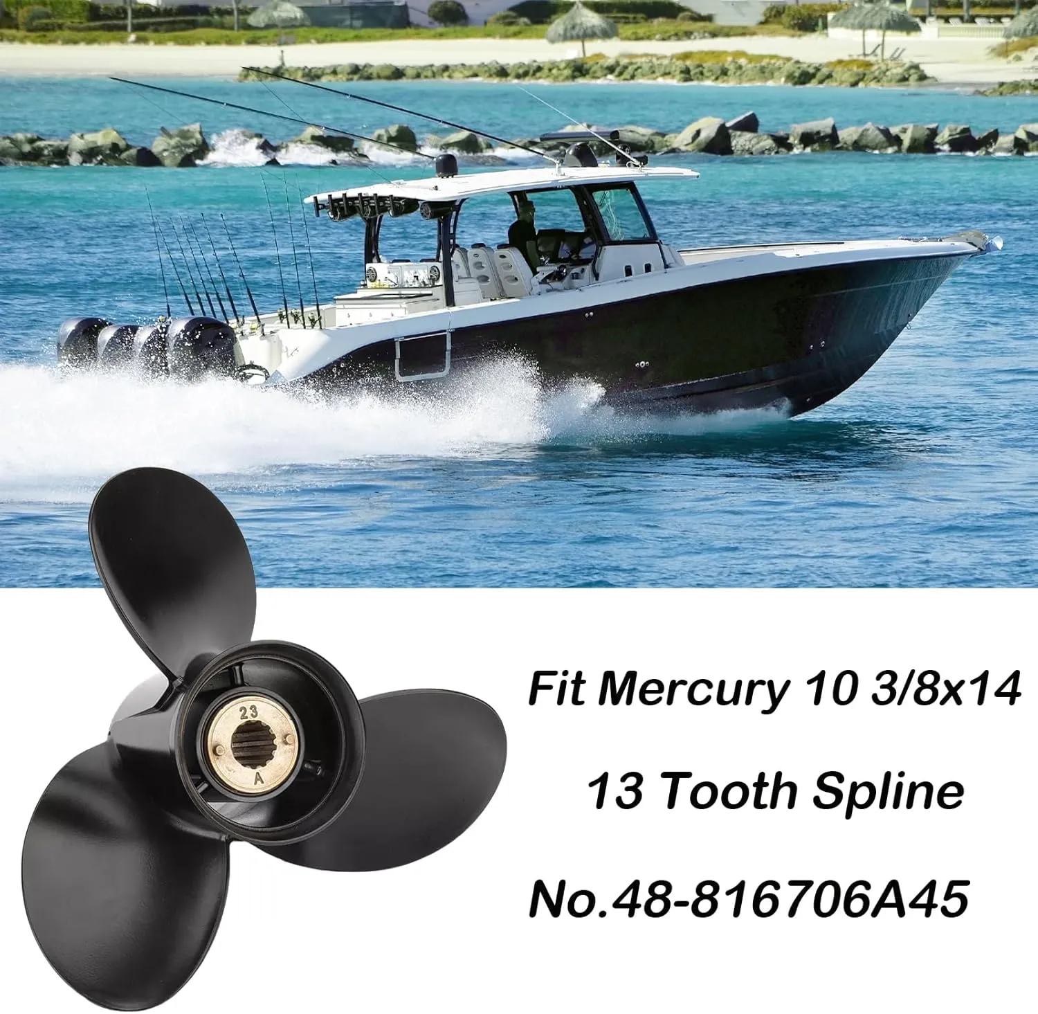 Your Props Marine 13 Spline Tooth Prop 10 3/8x13 10 3/8x14 RH,OEM Upgrade Aluminum Outboard Propeller fit Mercury Engines 25-70HP