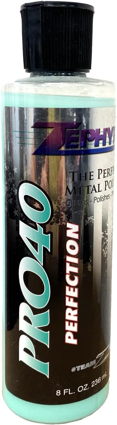 Zephyr Pro-40 The Perfect Metal Polish. for Chrome, Stainless Steel, Aluminum, Brass, Copper, Silver and Magnesium, Made in U.S.A. (8oz)