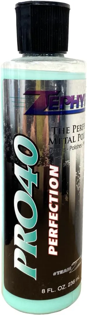 Zephyr Pro-40 The Perfect Metal Polish. for Chrome, Stainless Steel, Aluminum, Brass, Copper, Silver and Magnesium, Made in U.S.A. (8oz)