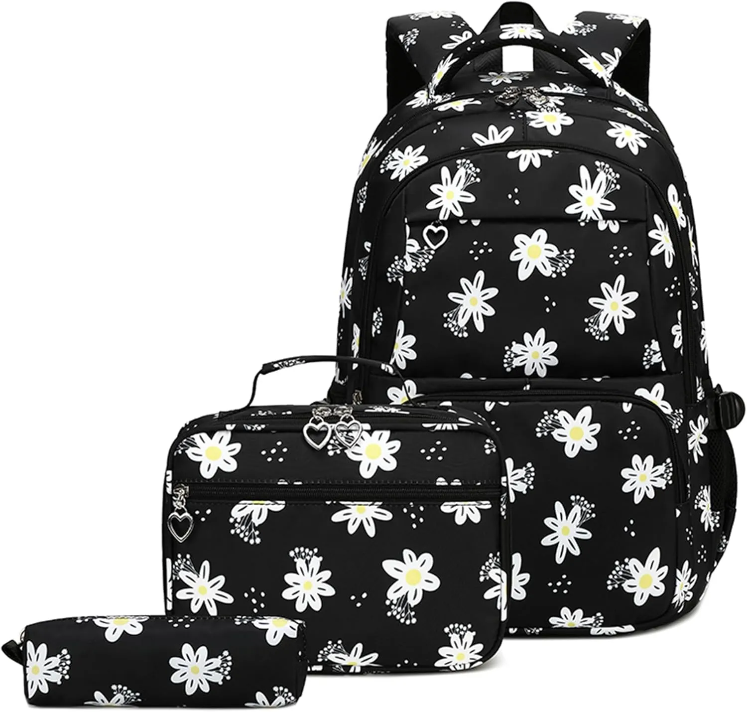 ZHANAO Daisy Backpack for Girls,Bookbag with Lunch Box Kids School Bag Set 3pcs Flower Girls Backpack Set School Daypack for Teens Girls