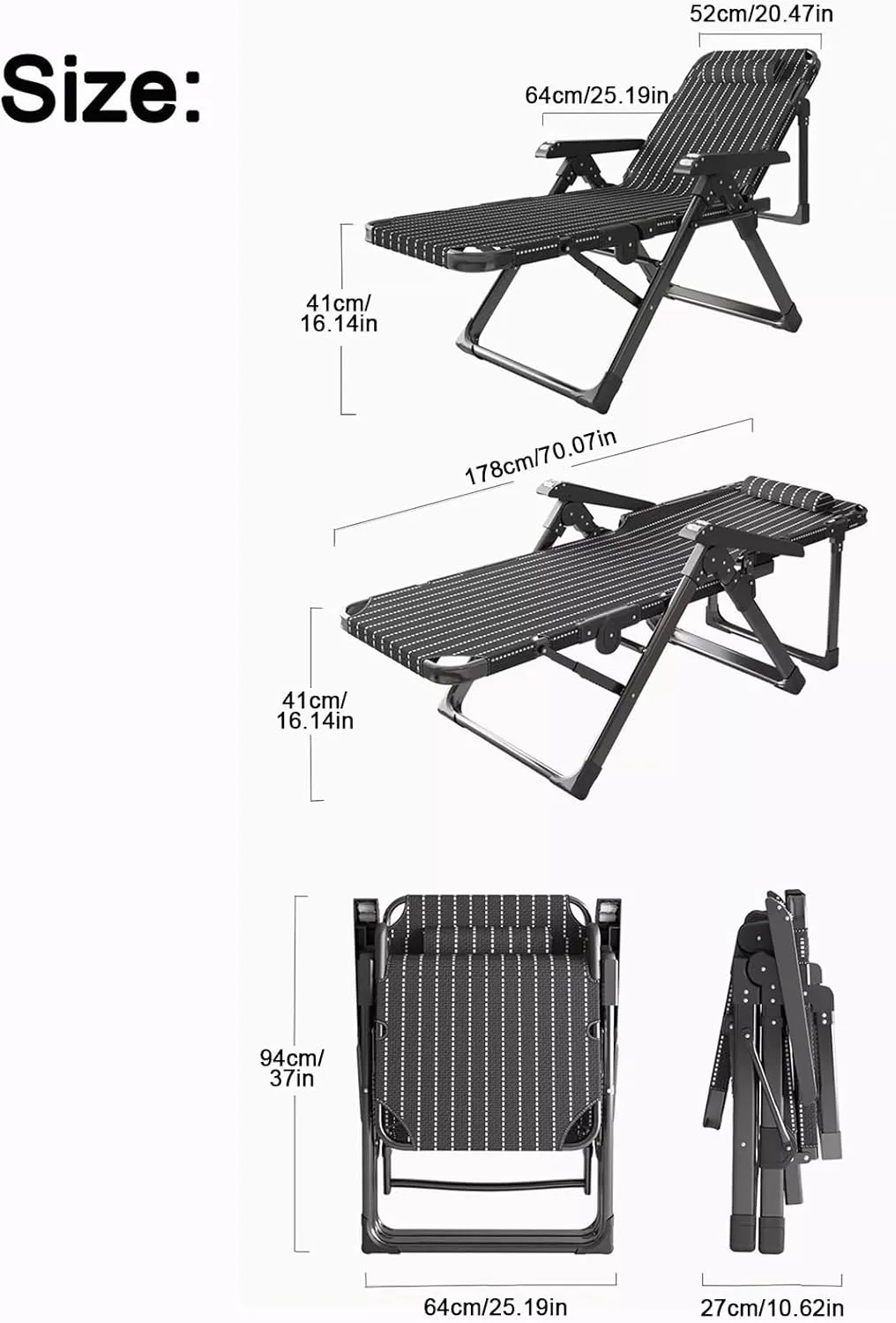 ZTGL B, Camping Cot Foldable for Adults, Portable Travel Camp Cots, Adjustable Folding Patio Lounge Chair, Outdoor Lounge Chair, Sunbathing Lounge Chairs