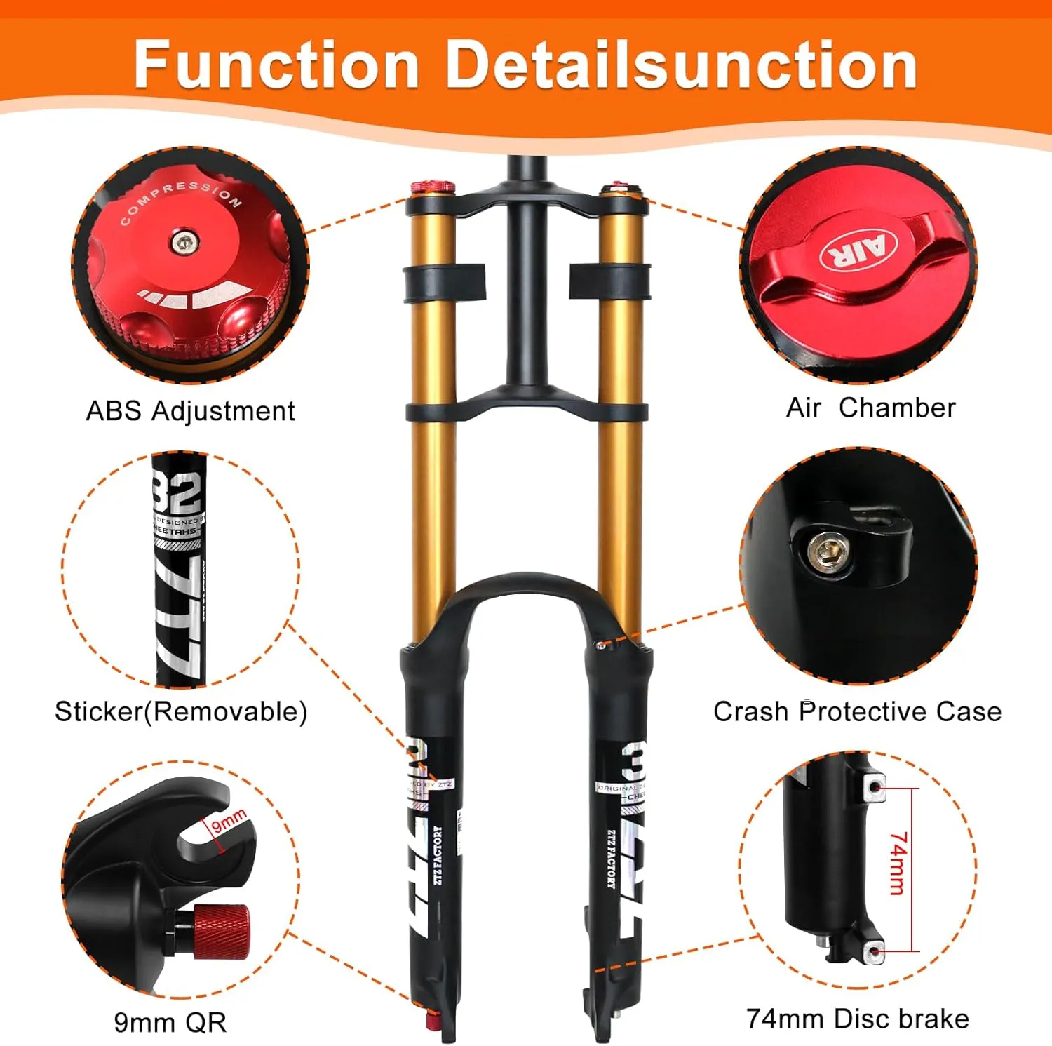 ZTZ 26/27.5/29 inch Mountain Bike Air Suspension Fork,Rebound Adjustment,180mm Travel,QR 9x100mm, 1-1/8 Straight Steerer, Ultralight Double Shoulder Design Front Fork for XC/AM MTB