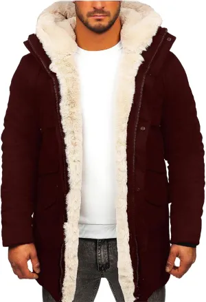 ZWRXW Mens Winter Coat Warm Thick Fleece Lined Parka Long Trench Jacket Hood Outdoor Over Coat Plus Size with Pocket